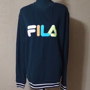 Fila Women's Black Multicolor Logo Sweatshirt Size XL